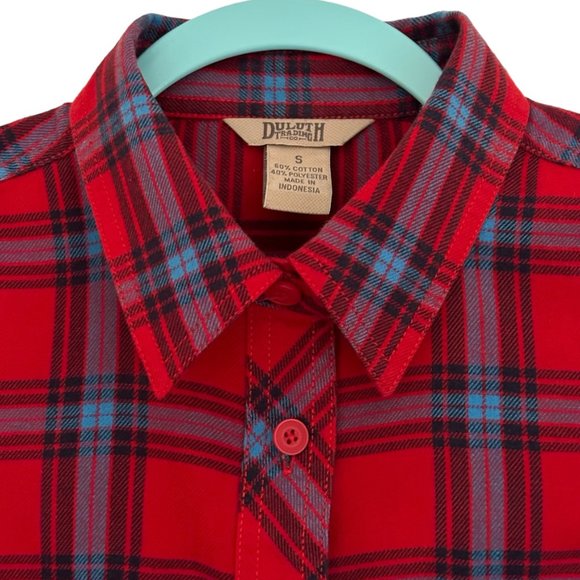 Duluth Trading Co. Plaid Long Sleeve Shirt Small EUC Red Blue Black Cotton Blend - Picture 4 of 14